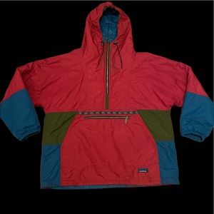 Vintage LL Bean Anorak Aztec Thinsulate Jacket Hooded Pullover Red XL